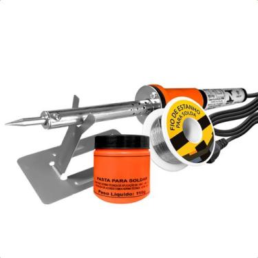 Imagem de Ferro Para Solda 60w 220v Com Suporte + Estanho Para Carretel 30g + Pa