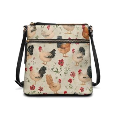 Imagem de HUGS IDEA Bolsa transversal de couro para mulheres e homens, bolsa de ombro grande para celular, Estampa de galinha