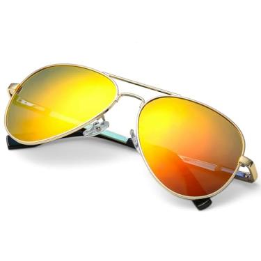 Imagem de Óculos de sol aviador polarizado para homens e mulheres, armação de metal leve com proteção UV400, Gold Frame / Orange Mirrored, MM