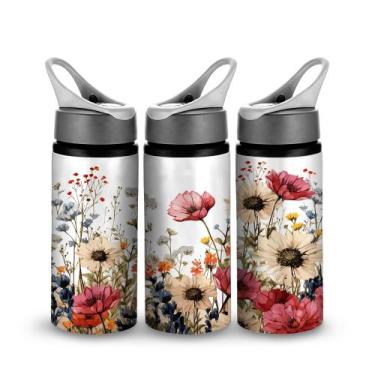Imagem de Garrafinha de Água Feminina Flor Rosas Floral Alumínio 600ml - VilelaG