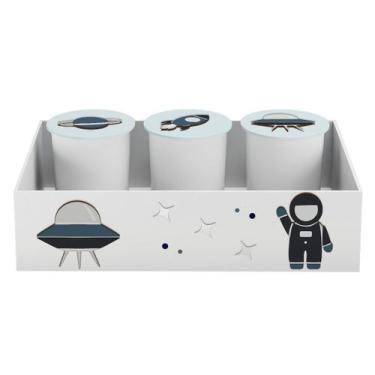 Imagem de Trio de Potes e Bandeja Kit Higiene MDF Astronauta - Neném na Nuvem, A