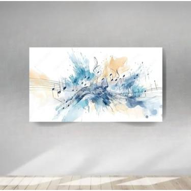 Imagem de Quadro Decorativo Notas Musicais 90x60 Impresso em Tela Canvas Bordas Infinitas Escritório Sala Musica
