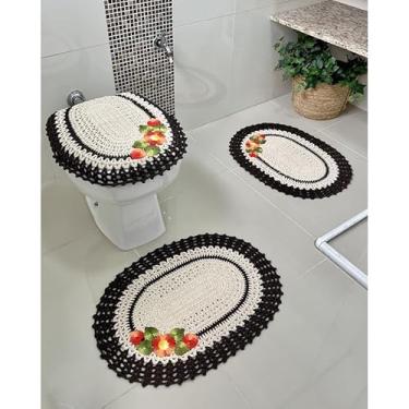 Imagem de Jogo De Banheiro Em Crochê com 3 Peças Ponteira Artesanal (Marrom)