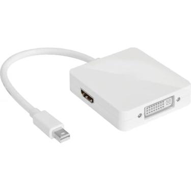 Imagem de Adaptador Mini DisplayPort 3 em 1, Conversor para HDMI/DVI/DisplayPort, Branco
