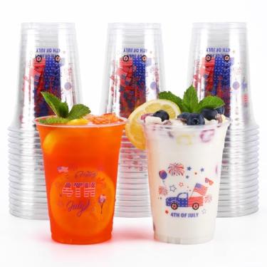 Imagem de ADLORYEA Pacote com 50 copos frios Patrióticos Descartáveis 4 de Julho | Copos de festa vermelhos, brancos e azuis, plástico PET de grau alimentício, suprimentos de festa na piscina para churrasco de
