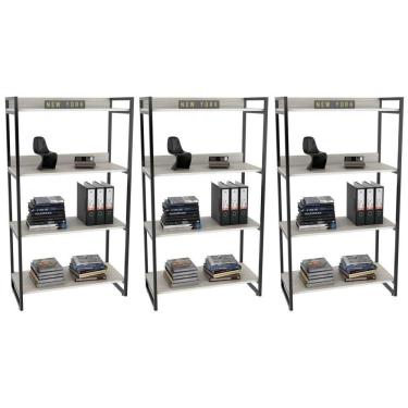 Imagem de Kit 3 Estantes Livreiro Prisma Estilo Industrial 80cm 4 Prateleiras C08 Snow - Mpozenato