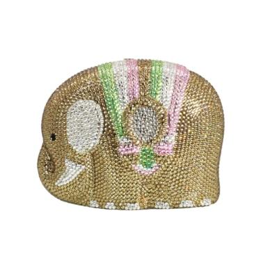 Imagem de GSYPS Bolsa feminina com strass de elefante de luxo para noite com cristais de animais, bolsa formal de diamante para festa de formatura, Dourado