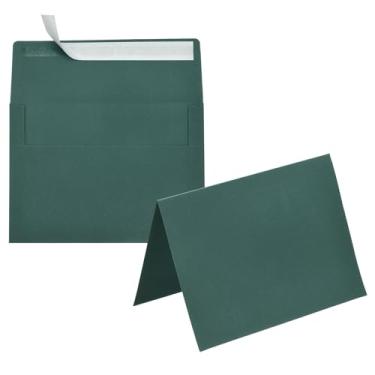 Imagem de PATIKIL Pacote com 50 envelopes verdes escuros 12 x 18 cm, envelopes autoselados A7 com cartolina dobrada para cartões comemorativos de casamento, convites de aniversário, cartas postais