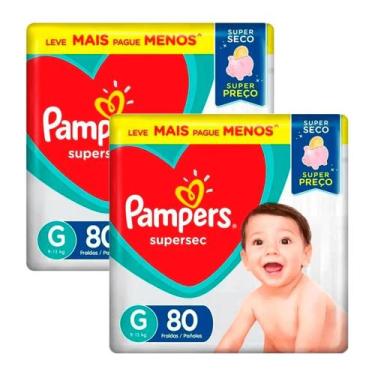 Imagem de Kit 2 Fraldas Descartáveis Pampers Supersec Jumbo G - 80 Tiras