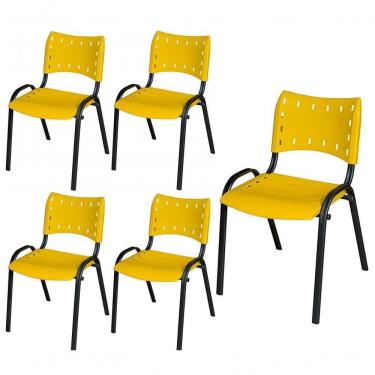 Imagem de Cadeira Iso Base Preto Escola, Escritório Amarelo Kit 5 Un
