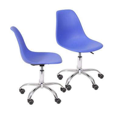 Imagem de Kit 2 Cadeiras Boxbit Dkr Eames Base Em Rodízio Azul Escuro