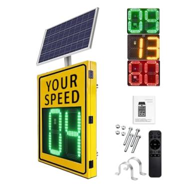Imagem de Sinais de limite de velocidade de LED alimentados por energia solar, sinal de tráfego de radar de exibição de velocidade com acessórios, detector de velocidade de radar de alumínio à prova de ferrugem