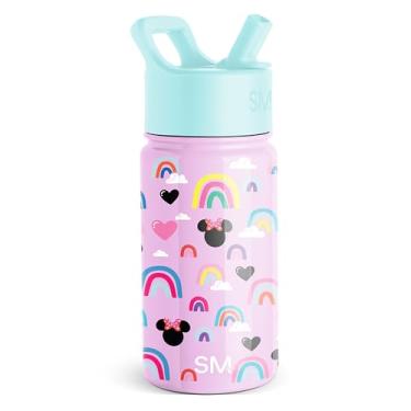 Imagem de Simple Modern Garrafa de água Kids Summit com tampa de canudo | Disney Minnie Mouse copo de aço inoxidável com isolamento térmico para meninas, escola | Minnie Mouse roxo arco-íris
