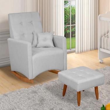 Imagem de Poltrona Amamentação Balanço Com Puff Ana Tecido Linho Twdecora