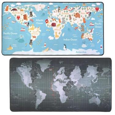 Imagem de Kit 2 mousepad gamer 70x35 mapa mundi preto e infantil - Hackz
