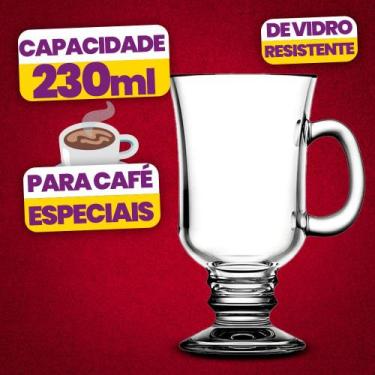 Imagem de Kit 4 Taça de Vidro 230ml com Alça Copo Para Café Especial, Cappuccino
