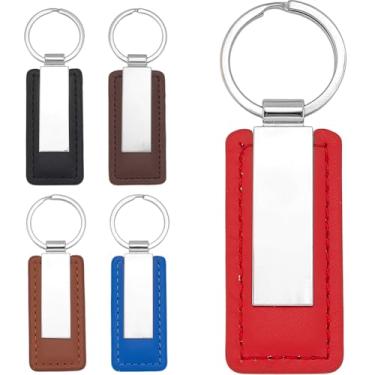 Imagem de SUNNYCLUE Chaveiro de couro retangular em branco, 5 peças, com etiquetas de estampagem, chaveiro retangular de couro PU, em branco, para gravação a laser, chaveiro, artesanato, presentes