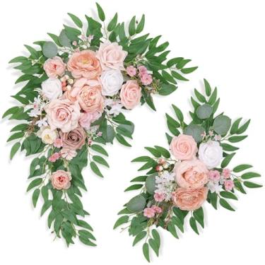Imagem de Odouzy Pacote com 2 decorações de arco de casamento flores artificiais penduradas florais para casamento, placa de boas-vindas, pano de fundo, arco de balão, festa em casa, cerimônia de noiva