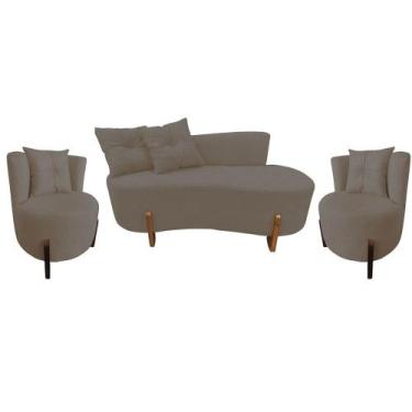 Imagem de Kit Namoradeira + 2 Poltronas Decorativa Luna Bouclé Capuccino - Mazze
