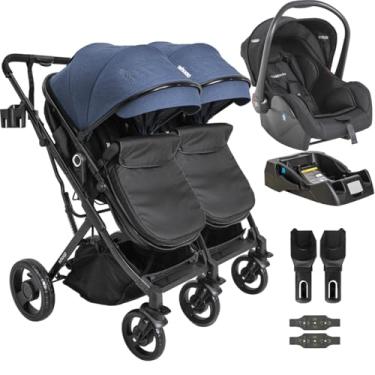 Imagem de Carrinho Kiddo para Gemeos com Bebe Conforto Base Vox II Marinho