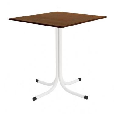 Imagem de Mesa de Jantar Quadrada 70cm Branca Tampo Madeira Imbuia - Lamar Desig
