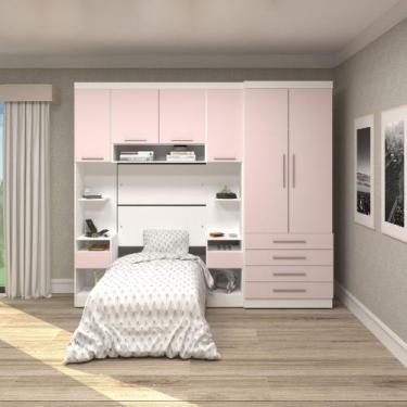 Imagem de Quarto Modulado Solteiro 6 Portas Alpes Luciane, Branco/Rosa