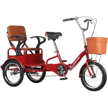 Imagem de Triciclo Adulto, Bicicleta Dobrável Para Idosos, Com Banco Traseiro E Cesta De Carga Assento Confortável Bicicleta De 3 Rodas, Compras De Exercícios Para Idosos, Red, E