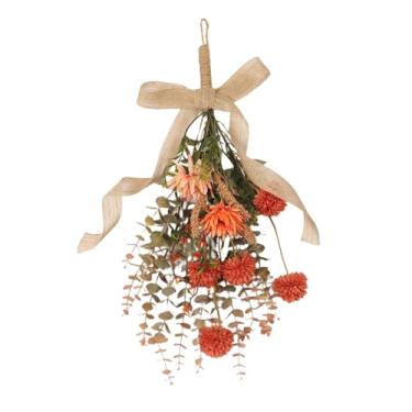 Imagem de Lilihuimaoyi Guirlanda de eucalipto com flores artificiais em formato de lágrima, guirlanda de outono para porta de entrada, decoração de Páscoa, feriados de