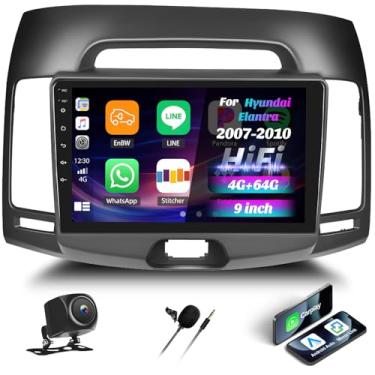 Imagem de [4G + 64G] Estéreo automotivo Android 13 para Hyundai Elantra 2007-2010 com carro sem fio CarPlay Android Auto, rádio automotivo com tela sensível ao toque de 9 polegadas com link espelhado, controle