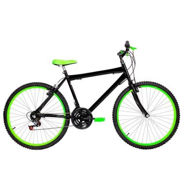 Imagem de Bicicleta Masculina Aro 26 Mtb Alumínio Colorido 18 Marchas Cor Preta E Verde
