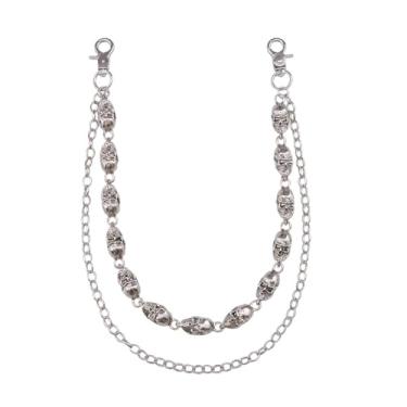 Imagem de Calças de ganga com esqueleto de caveira gótica de camada dupla, corrente para homens e mulheres, prata, grosso, punk, estilo jeans, carteira, cinto, cinto, correntes na cintura, hip hop, motociclista