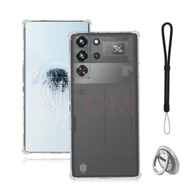 Imagem de NOUKAJU Capa para REDMAGIC 10 Pro/10S Pro/10 Pro Plus, capa protetora de quatro cantos, capa protetora de TPU, função de suporte, suporte ajustável, capa protetora para Red Magic 10 Pro (transparente)