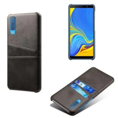 Imagem de Capas Compatível com Samsung Galaxy A7,Caso de couro PU-Tampa de telefone a prova de choque com 2 slots de cartão,Proteção anti-impressão digital e anti-gota-Black