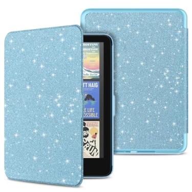 Imagem de DJ&RPPQ Capa para Kinlde Paperwhite de 17.8 cm 12ª geração e Kindle Colorsoft Signature Edition 1ª geração versão 2024, não é compatível com Kobo 17.8 cm, capa de couro PU com azul hibernar/despertar