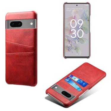 Imagem de Capas Compatível com Google Pixel 7A,Caso de couro PU-Tampa de telefone a prova de choque com 2 slots de cartão,Proteção anti-impressão digital e anti-gota-Red