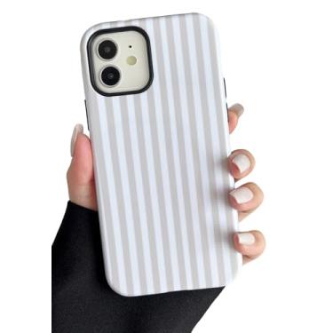 Imagem de Longlayss Capa de telefone compatível com iPhone 12/12 Pro, linda estética listrada para mulheres, meninas, à prova de choque, fina, TPU e capa protetora de policarbonato rígido (branco antigo)