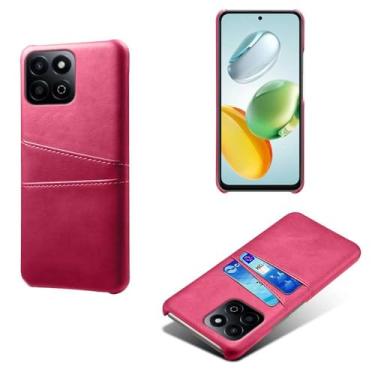 Imagem de Capas Compatível com Honor Play 60 Plus 5G,Caso de couro PU-Tampa de telefone a prova de choque com 2 slots de cartão,Proteção anti-impressão digital e anti-gota-Rose Red