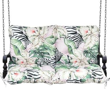 Imagem de Almofada de balanço para varanda com encosto – Impermeável 12,7 cm espessa, almofada externa para todos os climas para balanços de 2 a 3 lugares, tecido resistente de secagem rápida com bolso direito