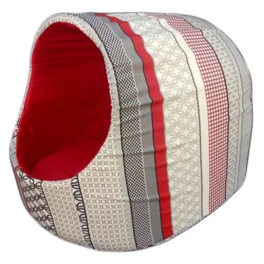 Imagem de Cama para Cachorro Aconchegante - Casinha Quente Tamanho M/G/G G - Iglu, Toca, Antifrio, Macia(Vermelho Listra,Media)