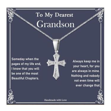 Imagem de Someki Colar de neto masculino com pingente de cruz cristã, presentes de neto da avó, presentes de aniversário inspiradores para homens, Aço inoxidável, Sem Pedra Preciosa