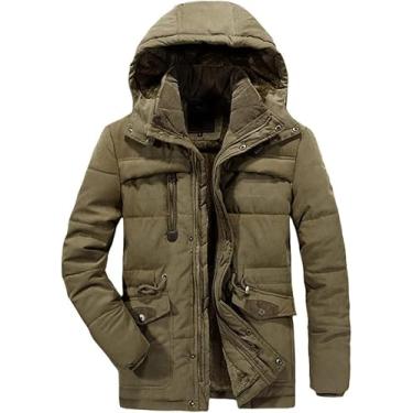 Imagem de Casacos De Inverno Grossos Com Capuz Masculinos Parka Com Gola De Pele Casual Acolchoado Jaquetas, Khaki, 4XL