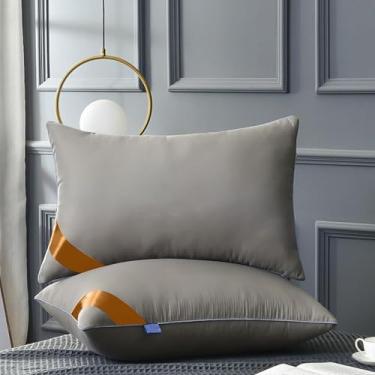 Imagem de 2pcs Núcleo De Travesseiro De Alta Resiliência De Grau Hoteleiro - Travesseiro De Cama Travesseiro Único Travesseiro De Penas De Veludo Macio E De Apoio Adequado Para Dormi, Gray, Standard