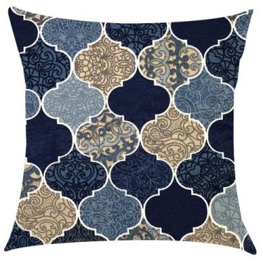 Imagem de Capa de Almofada Marble Mirage Azul Impermeável 45x45cm - Sua Casa Dec