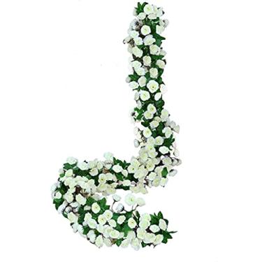 Imagem de Lannu Pacote com 2 flores artificiais de videira rosa, folhas de guirlanda falsa, flores de marfim, seda para pendurar plantas de guirlanda para decoração de festa de casamento em casa, (rosa quente), 69head Cream