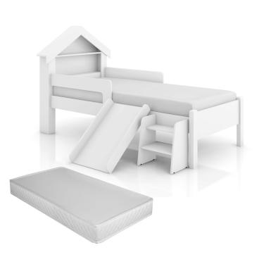 Imagem de Cama Casinha Infantil Meninas Criança Princesa Com Colchão Quarto Com Escorregador E Escada