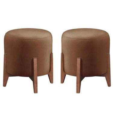 Imagem de Kit 2 Puff Decorativo Para Sala Redondo Luxo Atenas Veludo Capuccino