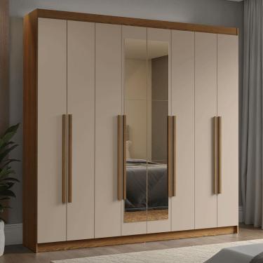 Imagem de Guarda-Roupa Casal 8 Portas Batentes com Espelho Rustic/Crema/Rustic Venus Madesa