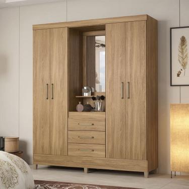 Imagem de Guarda Roupa Roupeiro Capelinha 04 Portas Pérsia Amêndola Touch Demóbile