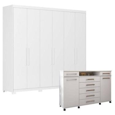 Imagem de Cômoda London E Guarda Roupa Casal Venice 62580pe Branco Brilho - Demóbile