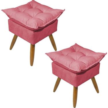 Imagem de Kit 2 Puff Decorativo Quadrado Para Sala Quarto Penteadeira Recepção Alice Pé Palito Castanho Suede
